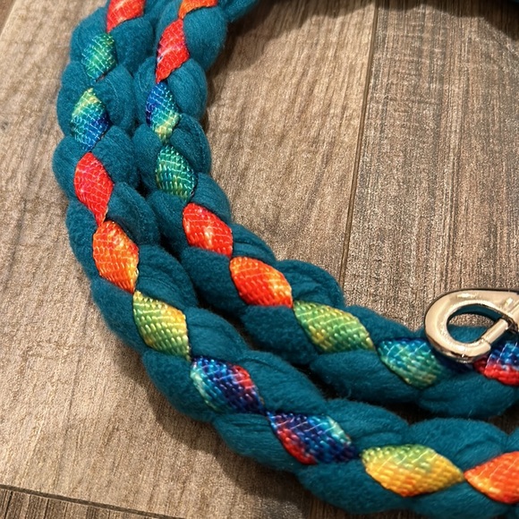 Custom Hand Braided Dog Leash by me! Teal/Rainbow Tie-dye - Picture 2 of 2